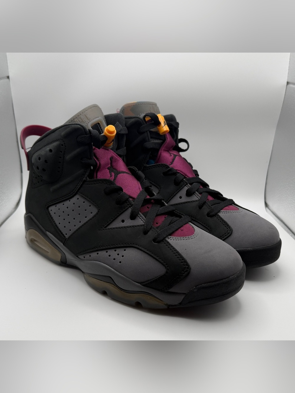 Nike Men's Black, Gray and Burgundy High-Top Sneakers with Orange Lace Locks